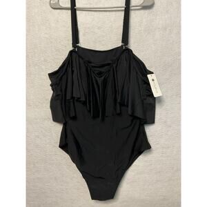 Holipick Swimsuit Womens 18W Black Off Shoulder One Piece Ruffle Plus Size Swim